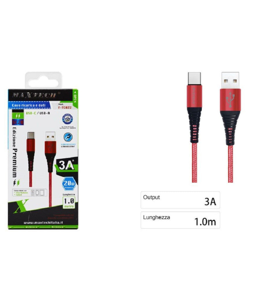 Cavo Usb-a / Type-c 3.0a 1 Mt Dati Ricarica Rapida Per Smartphone Tablet F-tc022         