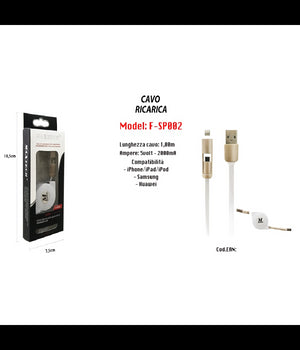 Cavo Usb Filo Ricarica Per Iphone Samsung Huawei 5volt - 2000ma 1mt Maxtech F-sp002         