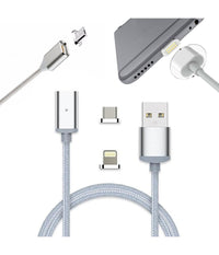 Cavo Usb In Nylon Magnetico Charge E Sync Con Adattatori Android E Ios         