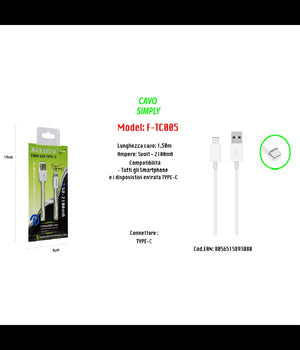 Cavo Usb Per Ricarica Smartphone 1,50mt Simply 5volt - 2100ma Maxtech F-tc005         