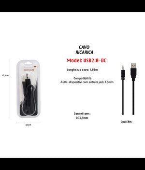 Cavo Usb Ricarica Per Dispositivi Cellulari Entrata Jack 3,5mm 1mt Maxtech Usb2.0-dc         