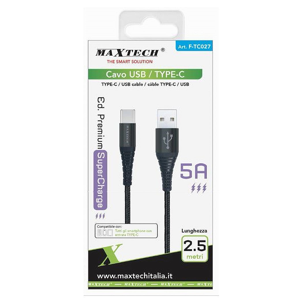 Cavo Usb / Type-c 5 A 2.5 Metri Trasmissione Dati Super Ricarica Rapida F-tc027         