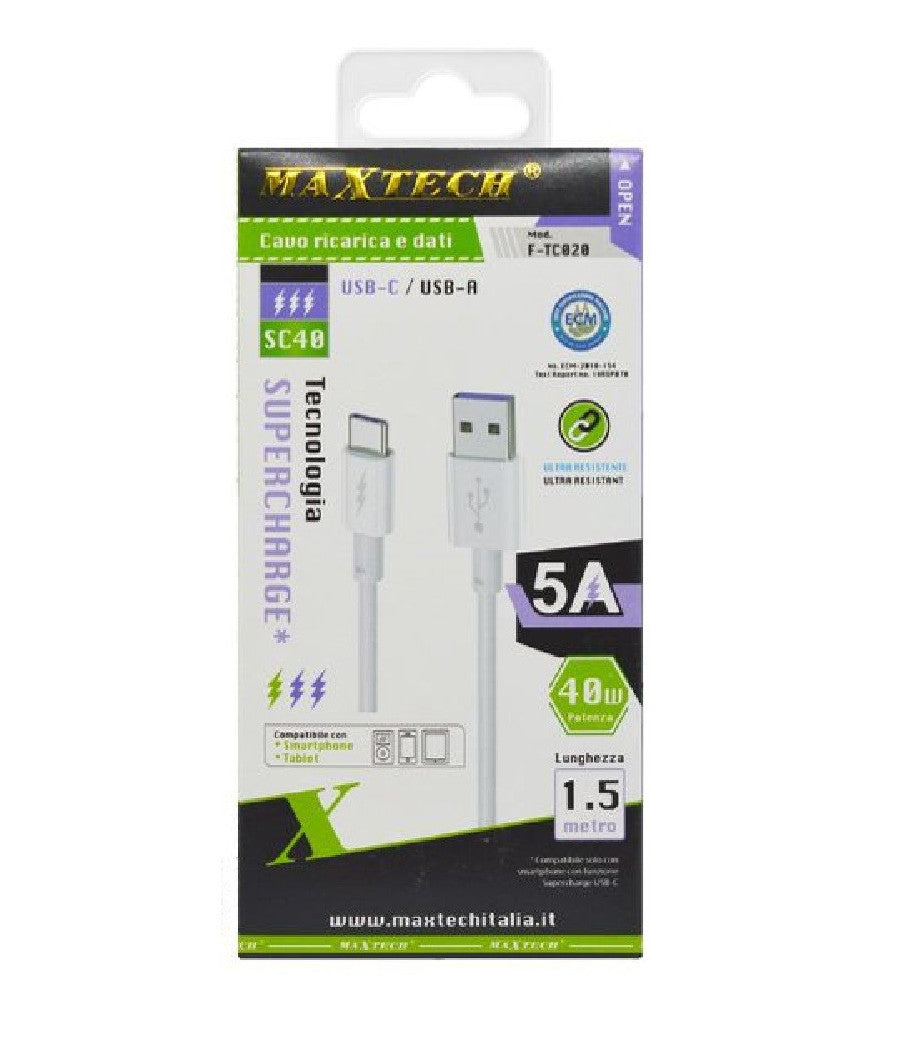 Cavo Usb Type-c 5a 1.5 Metri Dati Ricarica Rapida Per Smartphone Tablet F-tc020         