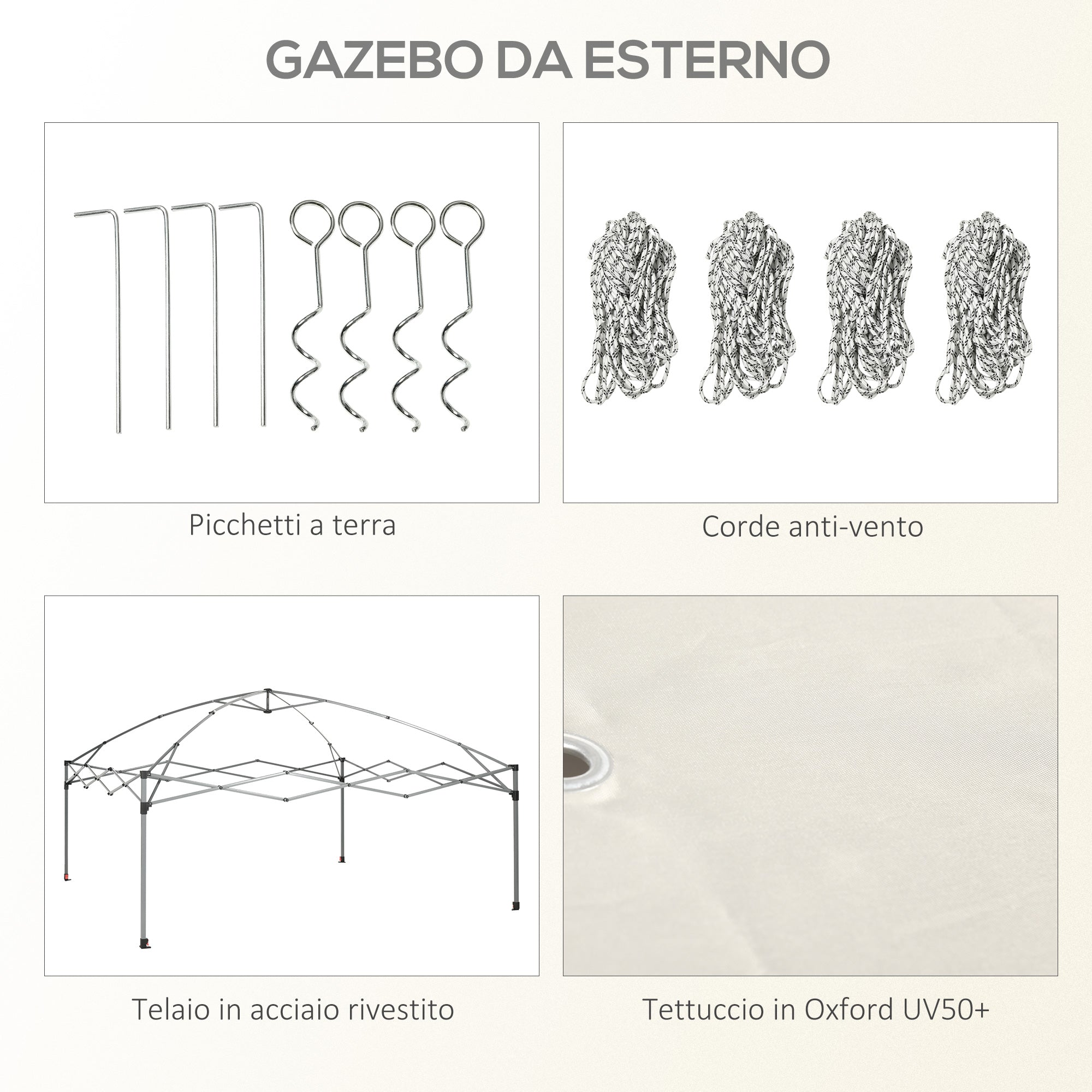 Gazebo da Giardino 3x3x2,7m con Zanzariera in Acciaio e Tessuto Oxford Crema e Caffè