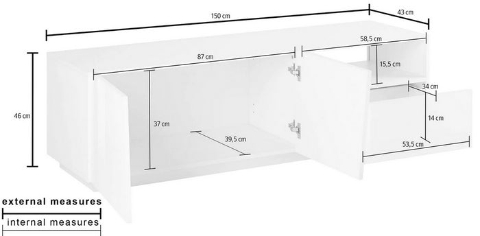  Porta tv 2 ante e 1 cassetto bianco lucido, ZTCVG11436043
