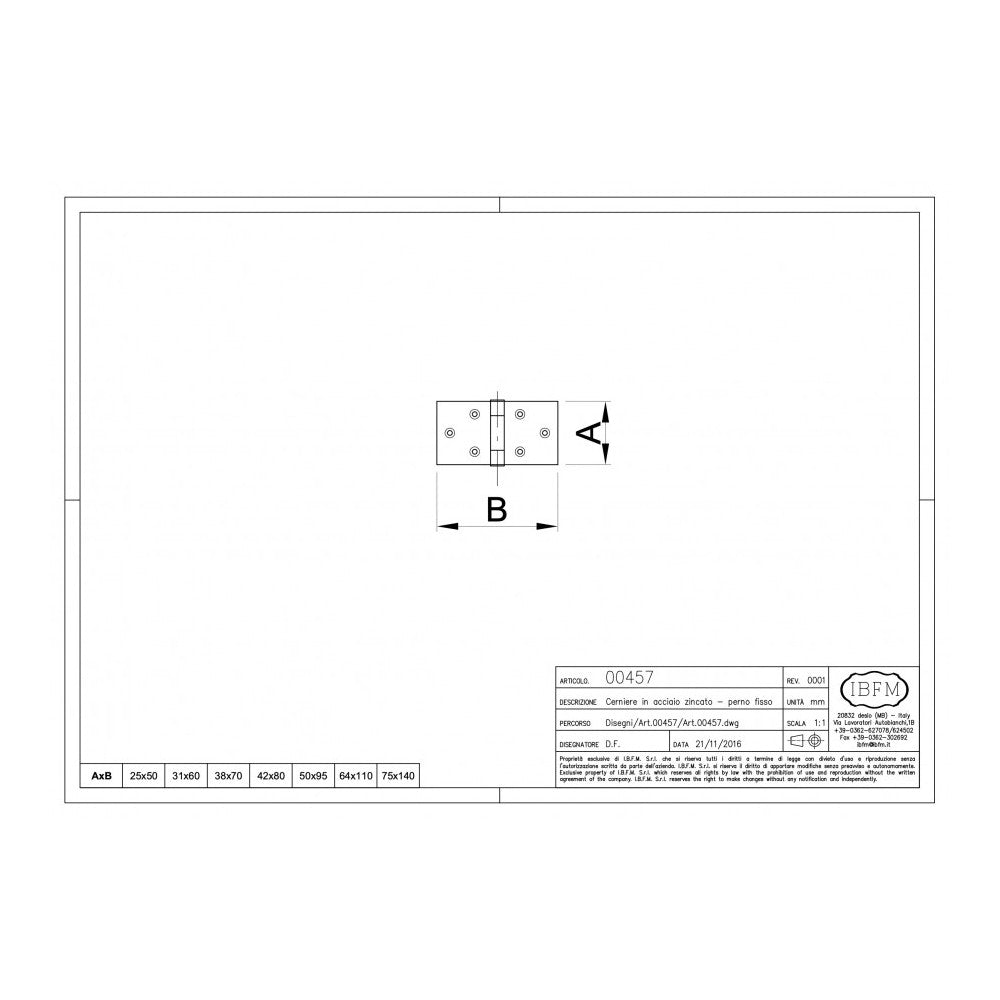 Cerniera in acciaio zincato h 31 x l 60 mm - tipo pesante