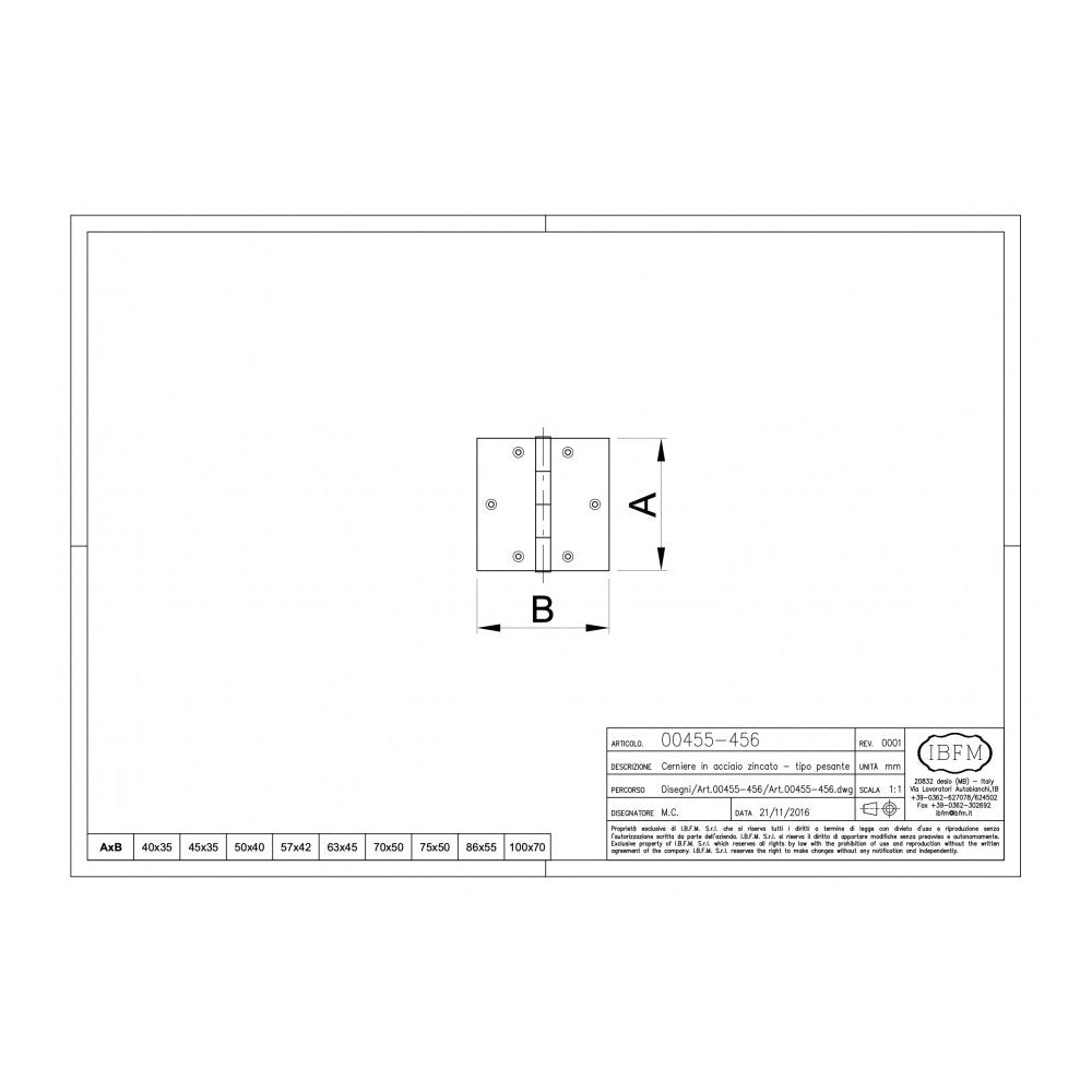 Cerniera in acciaio zincato h 50 x l 40 mm - tipo pesante