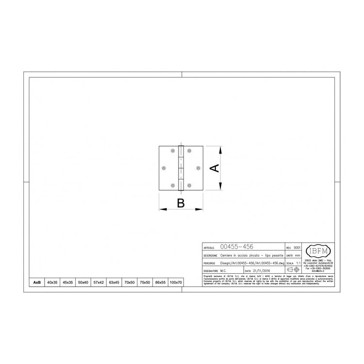 Cerniera in acciaio zincato h 63 x l 45 mm - tipo pesante