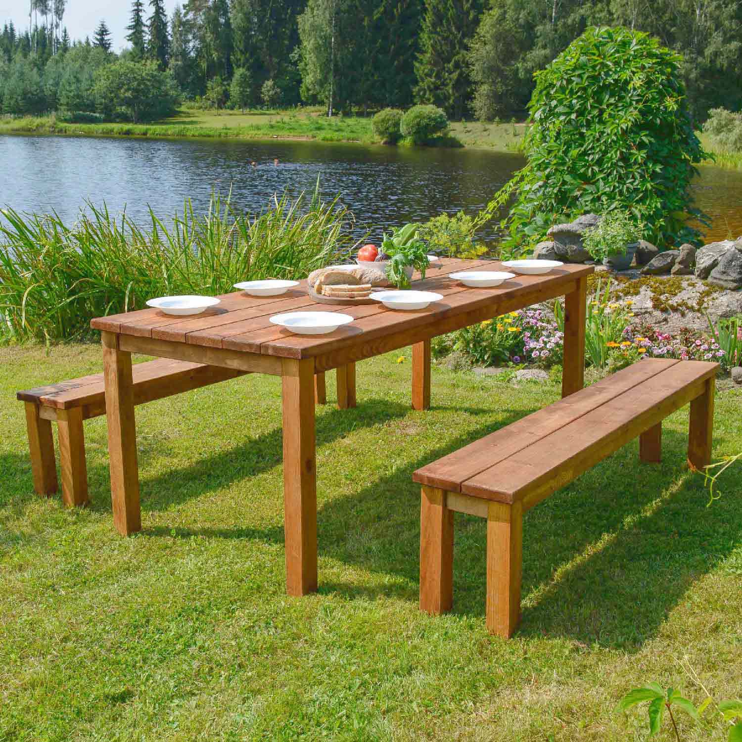 FRANKYSTAR Cesis - set tavolo + 2 panche in legno impregnato set da giardino 8 posti made in italy