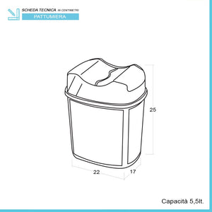 Cestino spazzatura in plastica nera con doppio coperchio basculante 5 lt