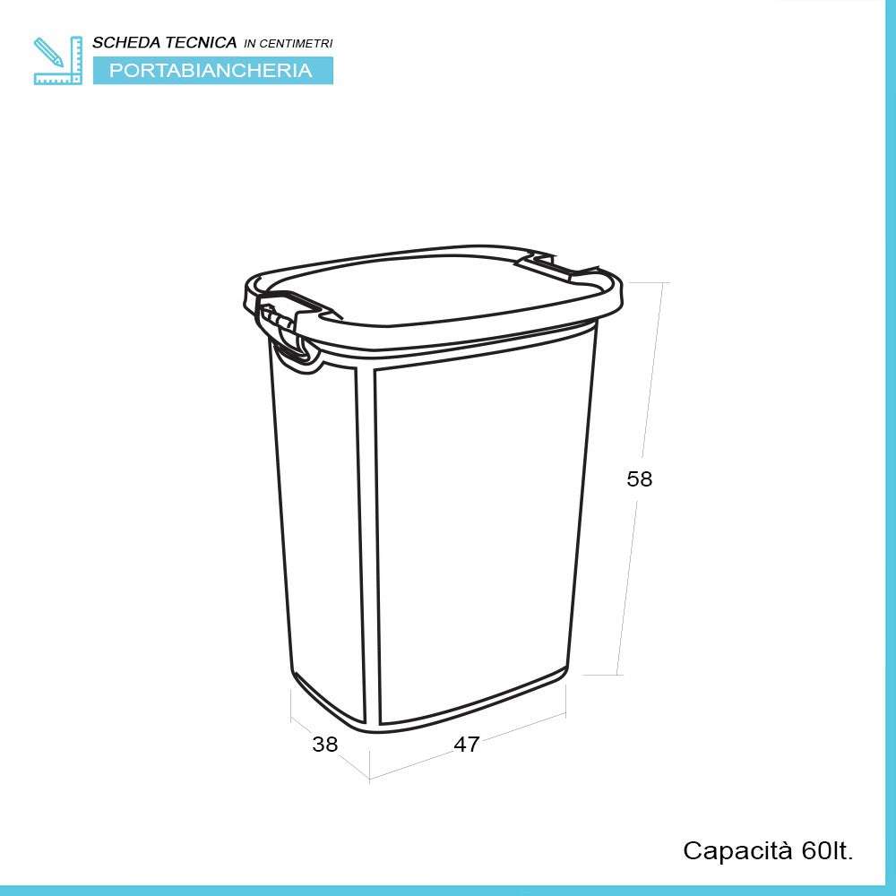 Cesto portabiancheria in plastica tortora con manici in legno capienza 60 lt