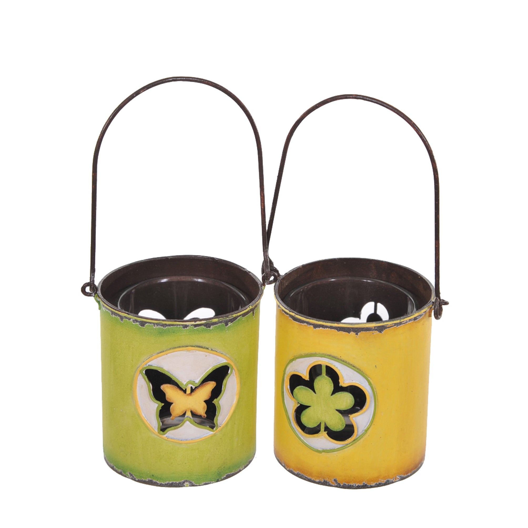 Set 3 Porta Candele con Farfalla e Quadrifoglio Altezza85 cm