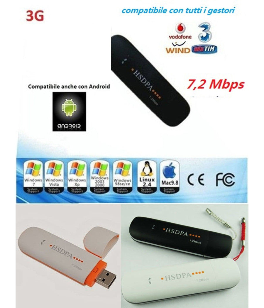 Chiavetta Internet Key 3g Modem Usb Antenna Universale Per Android Tablet Pc         