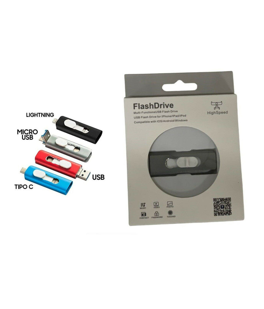 Chiavetta Pen Drive Flashdrive Da 128gb 4 In 1 Usb Per Iphone Ios Android Type C         