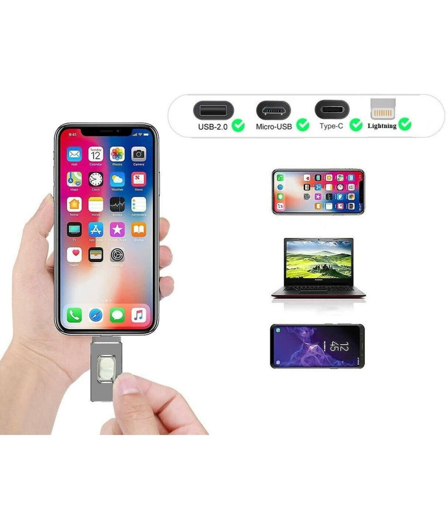 Chiavetta Pen Drive Flashdrive Da 128gb 4 In 1 Usb Per Iphone Ios Android Type C         