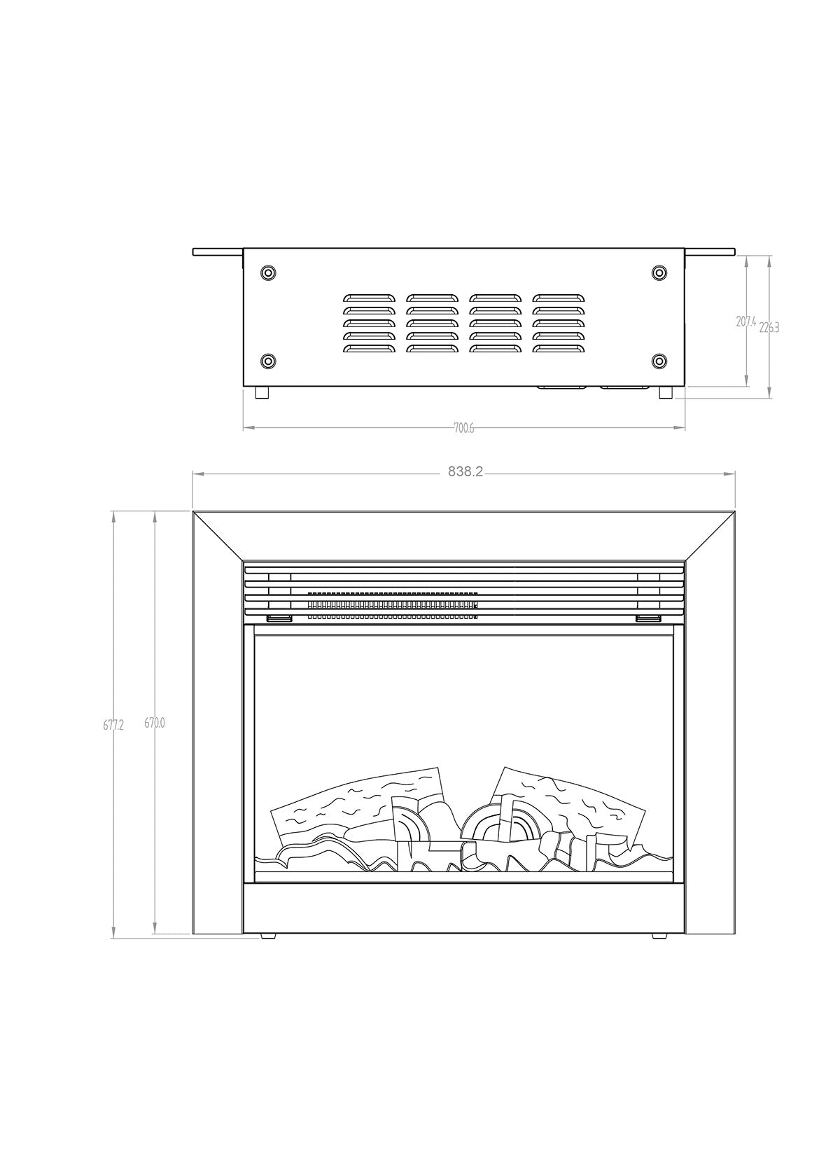 Camino Elettrico da Incasso 65,4x81,6x23,2 cm Effetto Fiamma 1950W Richi