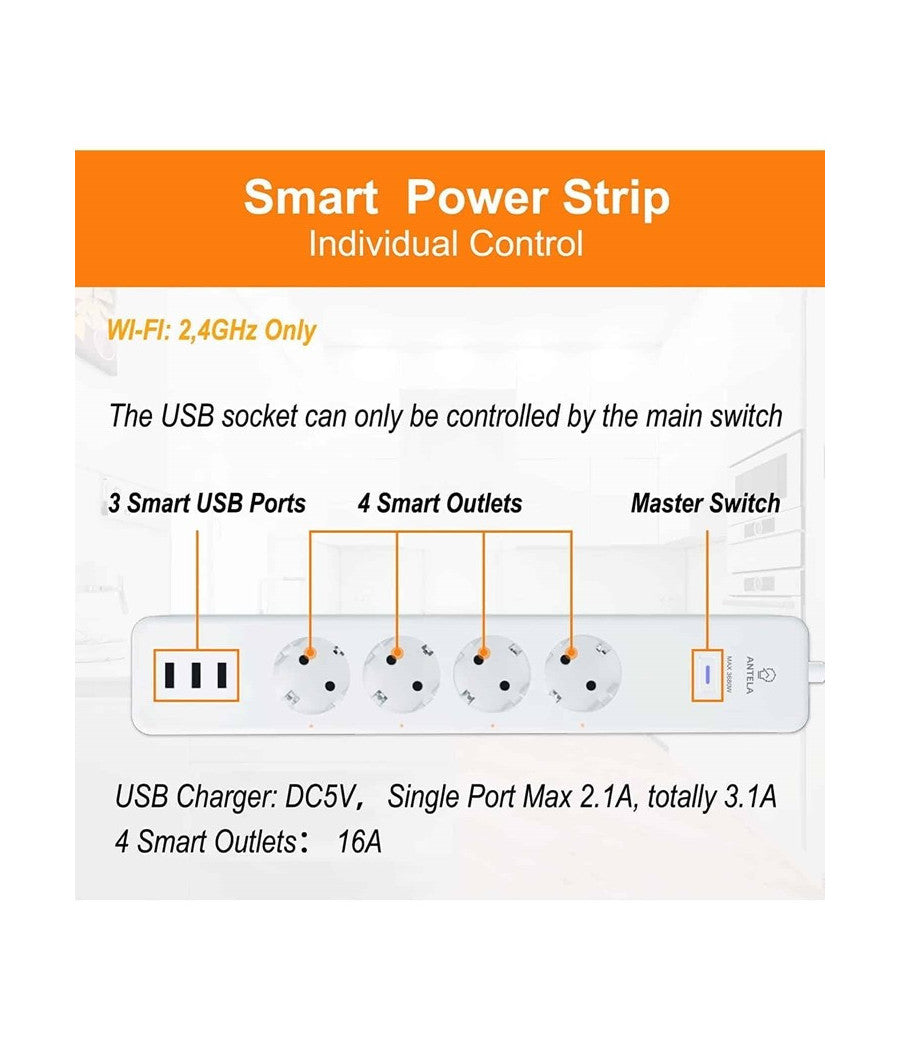 Ciabatta Multipresa Smart Intelligente Wifi Con 4 Prese Ac 3 Porte Usb M3su411-eu         