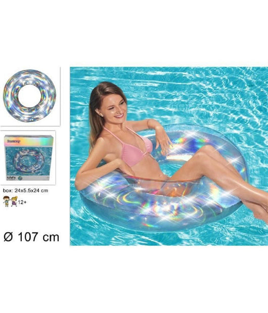 Ciambella Salvagente Gonfiabile Iridescente 107 Cm Mare Spiaggia Piscina 36240         