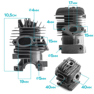 Gruppo Termico Per Motosega 25Cc - Ricambio Cilindro + Pistone + Fascia Per Motori A 2 Tempi Da 25Cc