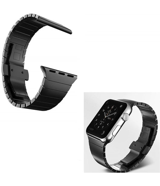 Cinturino Nero 38mm Catena Compatibile Con Iwatch Serie 3/2/1 Chiusura Farfalla         