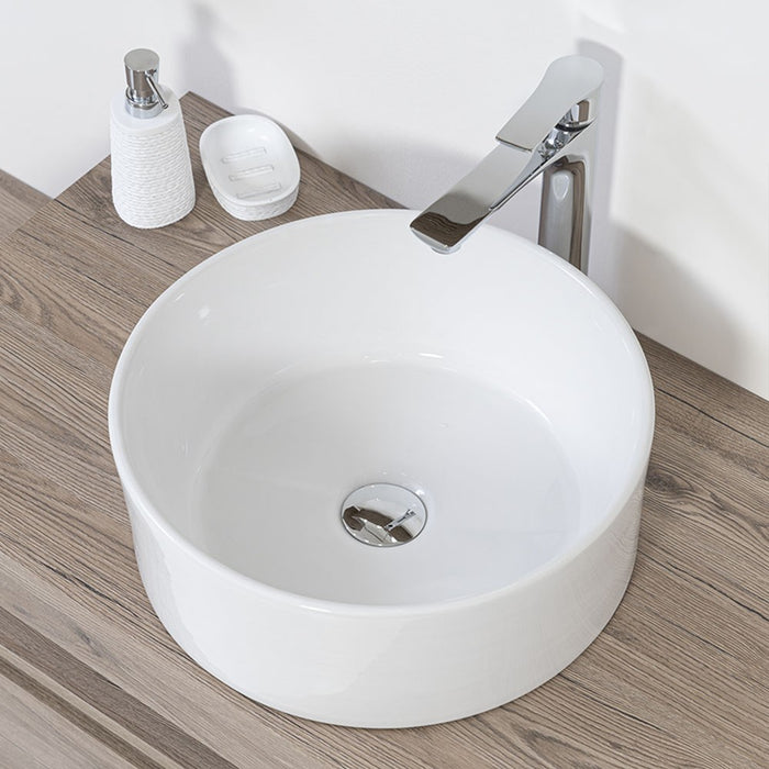 Lavabo da appoggio tondo a ciotola Diametro 40 cm in Ceramica Bianco Lucido