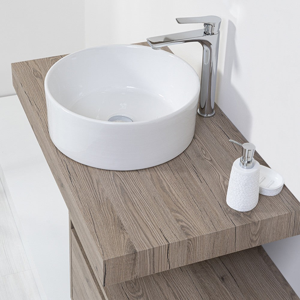 Lavabo da appoggio tondo a ciotola Diametro 40 cm in Ceramica Bianco Lucido