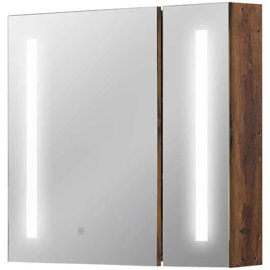 Specchiera Bagno con Luci LED Regolabili 70x15x65 cm 2 Ante e Mensola Regolabile Marrone