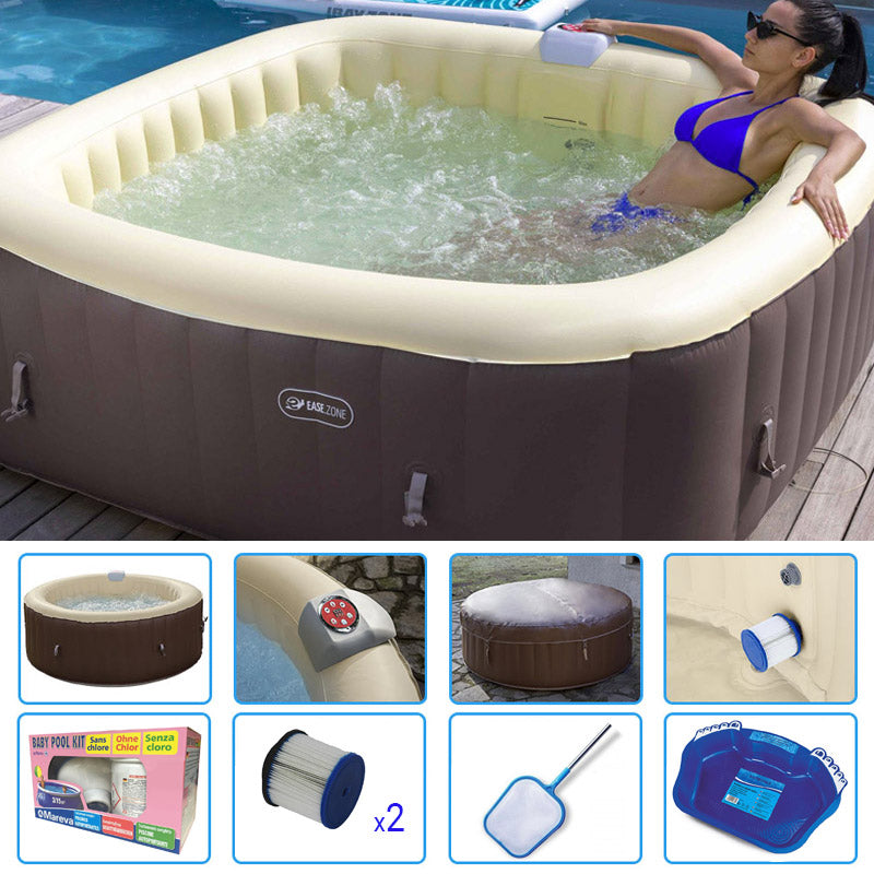 Piscina Spa Idromassaggio Gonfiabile Ease.zone Quadrata Con Accessori - 4-6 Persone - Kit Care