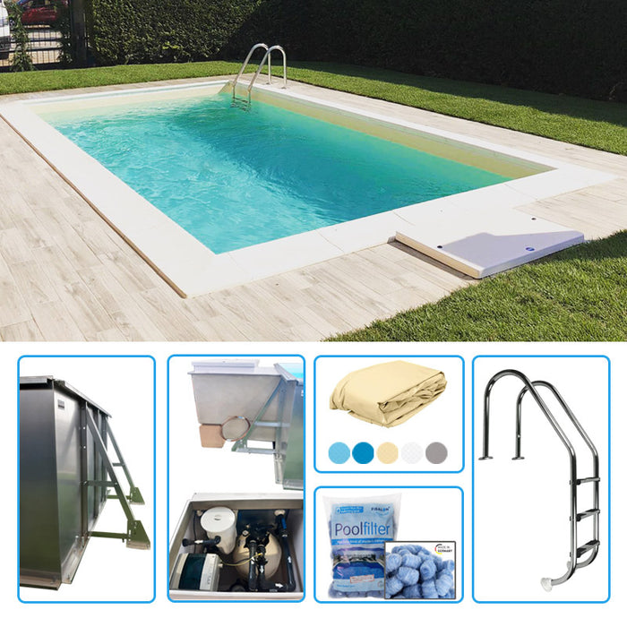 Piscina Interrata In Pannelli D'acciaio Italika Easy Rettangolare 8,00 X 4,00 H1,20 M - Kit Base Con Liner Presaldato A Sacco 0,75 Mm