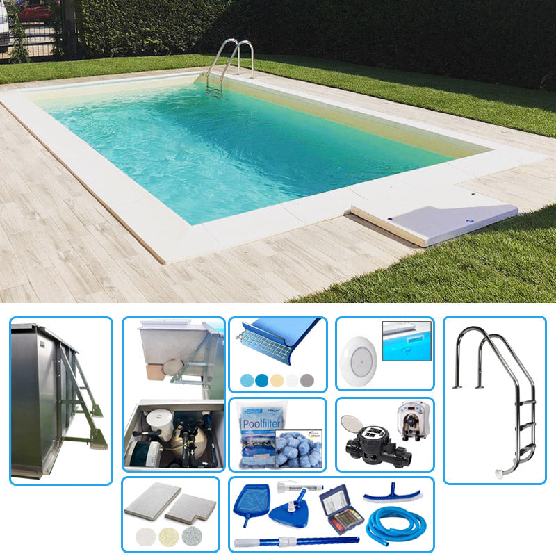 Piscina Interrata In Pannelli D'acciaio Italika Easy Rettangolare 8,00 X 4,00 H1,20 M - Kit Pro Con Membrana Armata 1,50 Mm