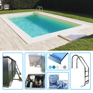 Piscina Interrata In Pannelli D'acciaio Italika Easy Rettangolare 4,00 X 3,00 H1,20 M - Kit Base Con Membrana Armata 1,50 Mm