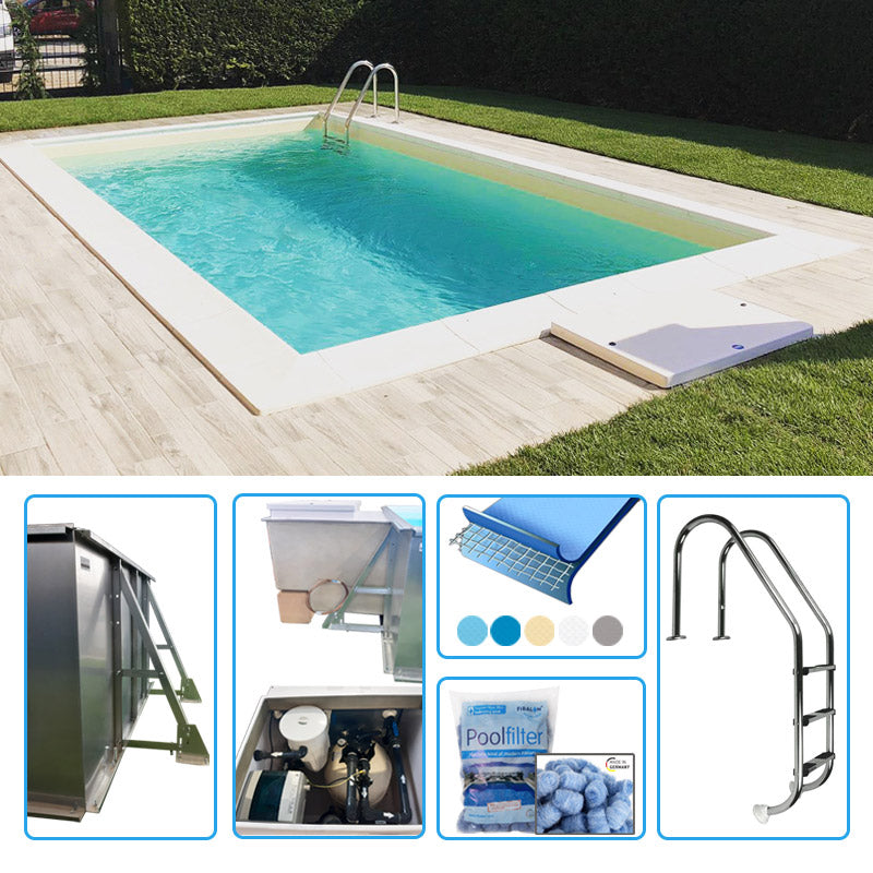 Piscina Interrata In Pannelli D'acciaio Italika Easy Rettangolare 4,00 X 3,00 H1,20 M - Kit Base Con Membrana Armata 1,50 Mm