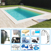 Piscina Interrata In Pannelli D'acciaio Italika Easy Rettangolare 8,00 X 5,00 H1,20 M - Kit Pro Con Liner Presaldato A Sacco 0,75 Mm