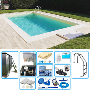 Piscina Interrata In Pannelli D'acciaio Italika Easy Rettangolare 8,00 X 5,00 H1,20 M - Kit Pro Con Liner Presaldato A Sacco 0,75 Mm