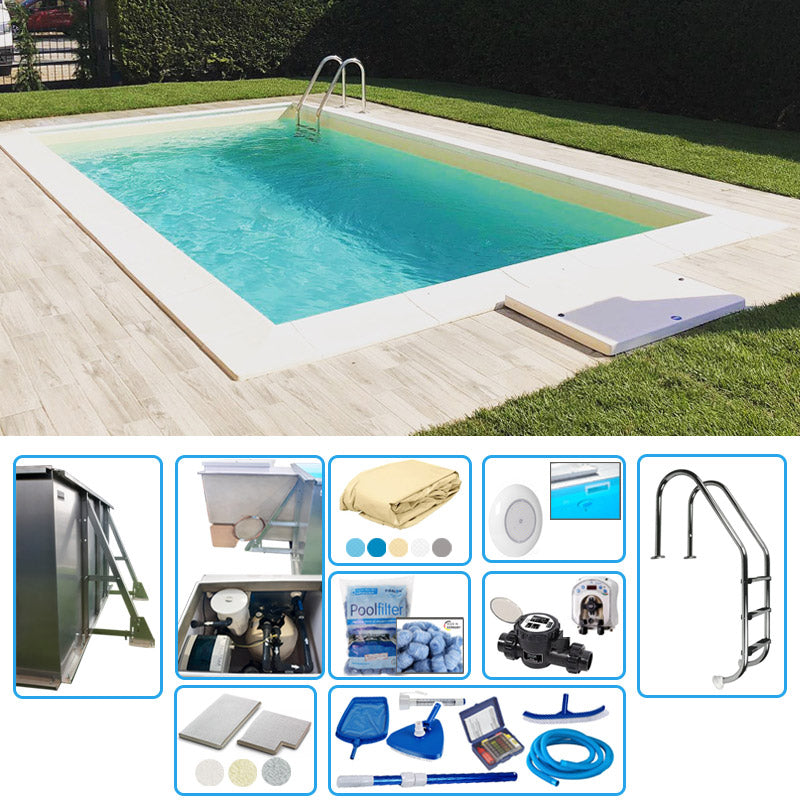 Piscina Interrata In Pannelli D'acciaio Italika Easy Rettangolare 6,00 X 3,00 H1,20 M - Kit Pro Con Liner Presaldato A Sacco 0,75 Mm