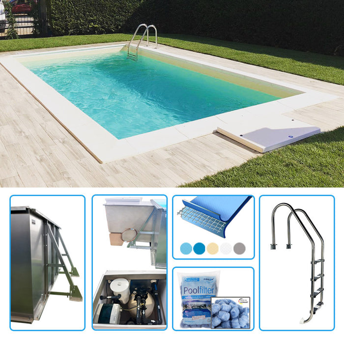 Piscina Interrata In Pannelli D'acciaio Italika Easy Rettangolare 6,00 X 3,00 H1,50 M - Kit Base Con Membrana Armata 1,50 Mm