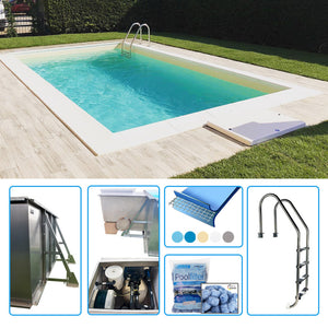 Piscina Interrata In Pannelli D'acciaio Italika Easy Rettangolare 9,00 X 4,00 H1,50 M - Kit Base Con Membrana Armata 1,50 Mm