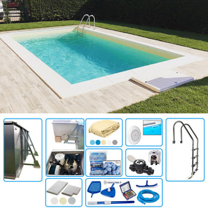 Piscina Interrata In Pannelli D'acciaio Italika Easy Rettangolare 9,00 X 4,00 H1,50 M - Kit Pro Con Liner Presaldato A Sacco 0,75 Mm