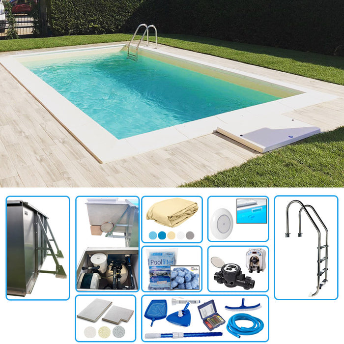 Piscina Interrata In Pannelli D'acciaio Italika Easy Rettangolare 4,00 X 3,00 H1,50 M - Kit Pro Con Liner Presaldato A Sacco  0,75 Mm