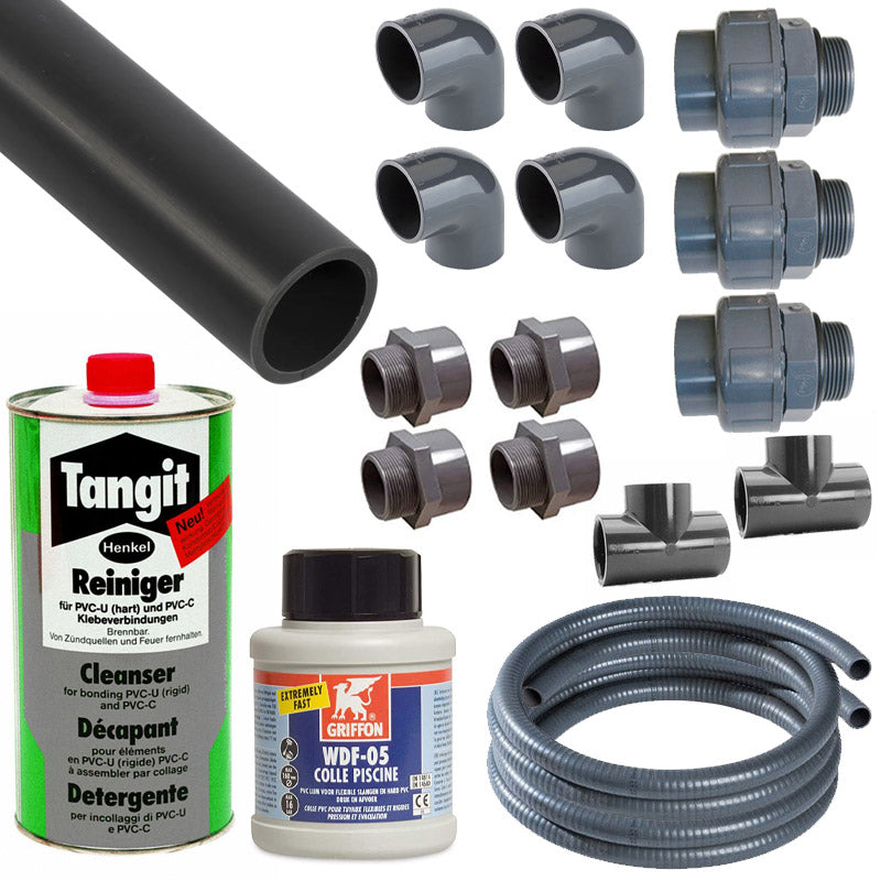 Kit Di Collegamento Con Tubi Da  50 Mm Per Piscine Da Interrare Con 2 Skimmer E 2 Bocchette - 50 Metri