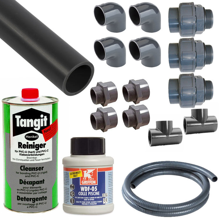 Kit Di Collegamento Con Tubi Da  50 Mm Per Piscine Da Interrare Con 2 Skimmer E 2 Bocchette - 25 Metri