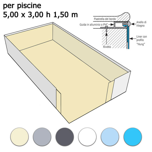 Rivestimento Interno Liner Presaldato A Sacco In Pvc 0,75 Mm Per Piscina 5,00 X 3,00 H1,50 M