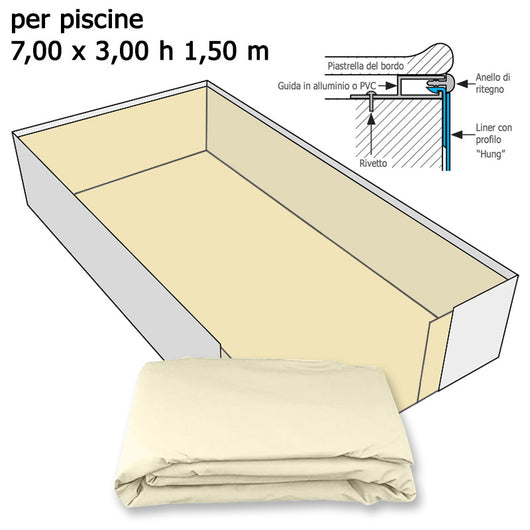 Rivestimento Interno Liner Presaldato A Sacco, Colore Sabbia In Pvc 0,75 Mm Per Piscina 7,00 X 3,00 H1,50 M