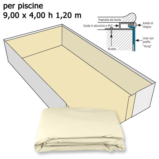 Rivestimento Interno Liner Presaldato A Sacco, Colore Sabbia In Pvc 0,75 Mm Per Piscina 9,00 X 4,00 H1,20 M