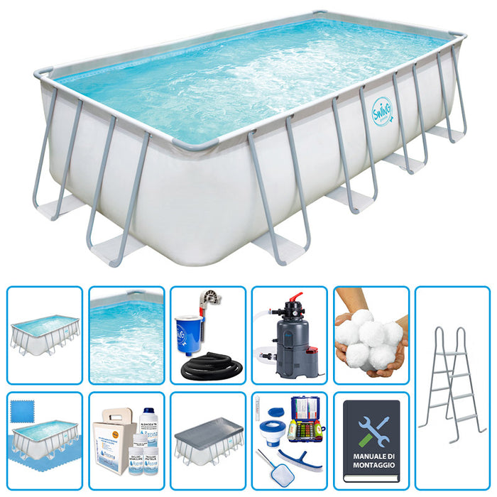 Piscina Fuori Terra Swing Elite Metal Frame Rettangolare 5,49 X 2,74 X H.1,32 M - Kit Pro