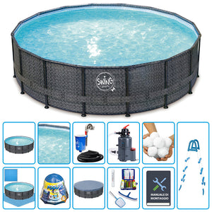 Piscina Fuori Terra Swing Frame Wicker Dark  4,27 X H 1,07 M - Kit Pro