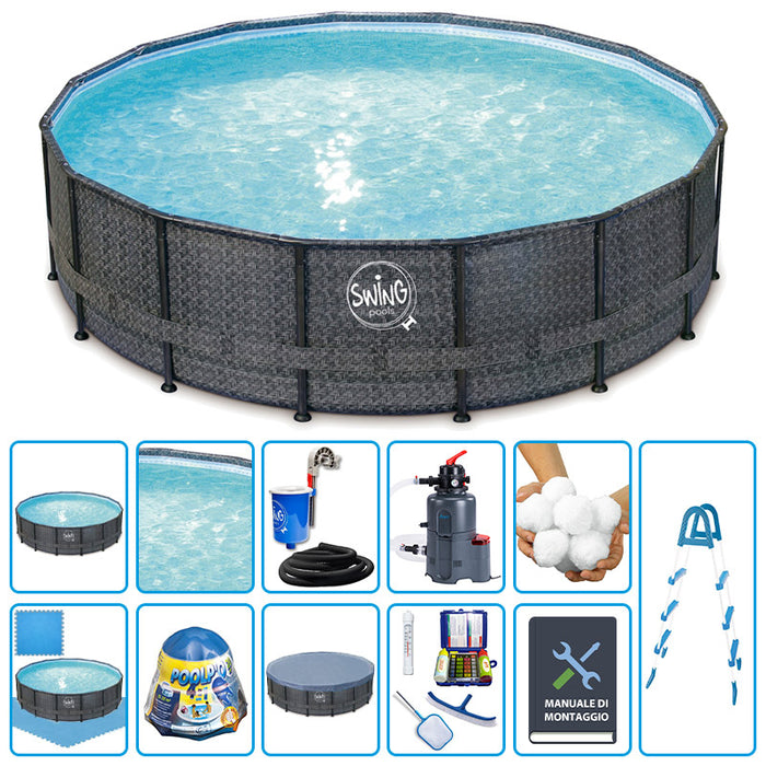 Piscina Fuori Terra Swing Frame Wicker Dark  4,27 X H 1,07 M - Kit Pro