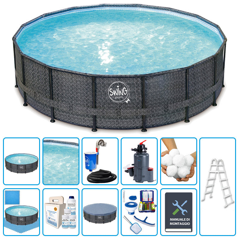 Piscina Fuori Terra Swing Frame Wicker Dark  5,49 X H.1,32 M - Kit Pro