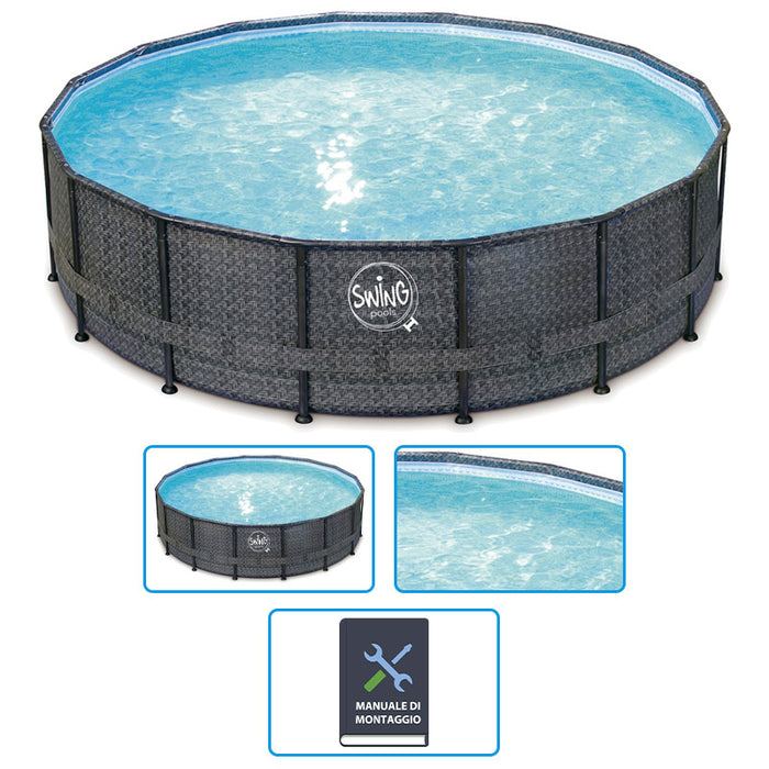 Piscina Fuori Terra Swing Frame Wicker  4,88 X H.1,22 M - Dark