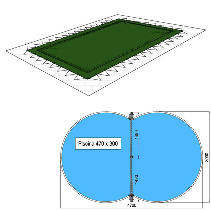 Copertura Invernale GEOCOVER 210 con occhielli e corda elastica per piscine a forma di otto 4,70 x 3,00 m 